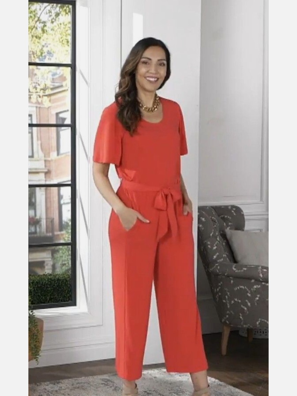 Susan Graver Liquid Knit Wide-Leg Jumpsuit Vibrant Red Size L